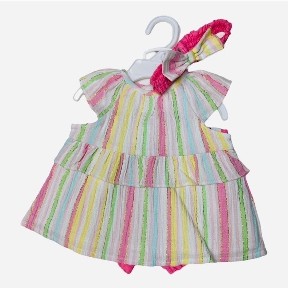 Little Me Striped Ruffle Dress Set Size 3 Months
